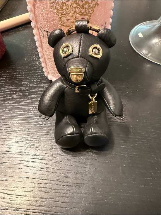 Coach Accessories - Coach Black Leather Bear Key Charm with Gold Hardware